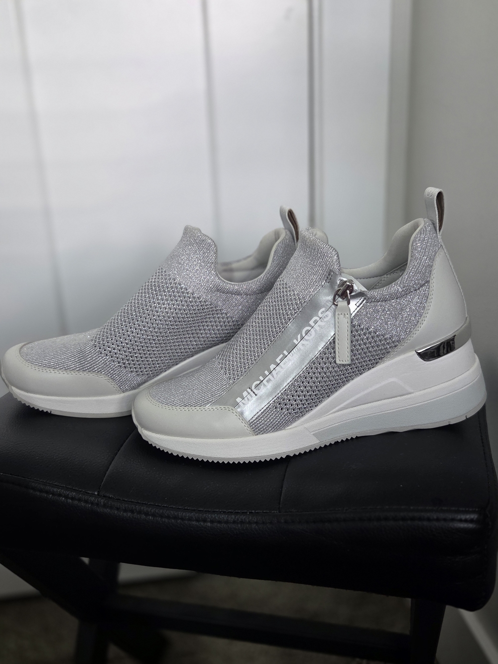 Micharl Kors Slip-On Knit Platform Sneakers in Silver - Picture 2 of 4